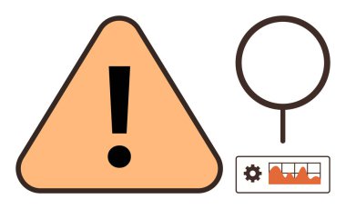 Risk yönetimi, tehdit algılama, veri analizi, sistem izleme, alarm uyarıları, siber güvenlik. Ünlemle birlikte uyarı üçgeni. Risk yönetimi ve tehdit tespit kavramları