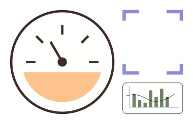 Performans ölçümleri, veri görselleştirme, iş analizleri, ilerleme izleme, hedef başarı, üretkenlik araçları. Ölçü, grafik ve çerçeve aksanlı hız göstergesi. Performans ölçümleri ve veriler