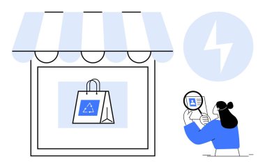 E-ticaret konsepti. Çevrimiçi alışveriş ve sürdürülebilirlik ile çevre dostu uygulamaları destekleyen e-ticaret. Dijital ödemeler, eko-bilinç ve perakende şirketleri için e-ticaret. Mükemmel.