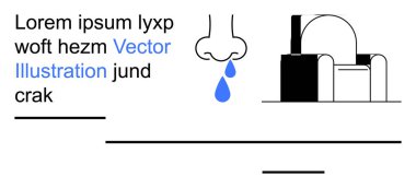 Sağlık bilinci, anatomi eğitimi, solunum sorunları, soyut sanat, grafik tasarım, yaratıcı kavramlar. Damlacık ve minimalist mimari şekilli stilize burun. Sağlık Bilinci