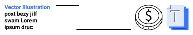 Finansal planlama, dijital ödemeler, içerik yönetimi, finans araçları, para temalı grafikler, modern tasarım. Bir dolar para ve bir metin belgesi simgesi yan yana yerleştirildi. Mali planlama