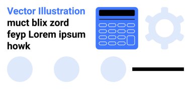 İş araçları, veri işleme, eğitim, üretkenlik, hesaplama, arayüz tasarımı. Üzerinde metin olan mavi bir hesap makinesi ve vites simgesi. İş araçları ve veri işleme kavramı