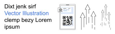 Dijital dönüşüm, finansal hizmetler, teknoloji büyümesi, çevrimiçi doğrulama, iş yeniliği, QR kod kullanımı. Akıllı telefon QR kodu ve yükselen oklar gösteriyor. Dijital dönüşüm