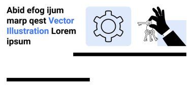Anahtarların yanında çözümleri sembolize eden bir vites simgesi, fikirleri çözme, problem çözme, işbirliği, yenilik, karar verme ve strateji. İş kavramları ve basit iniş için ideal.