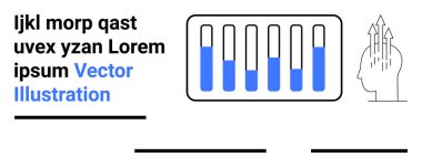 Değişik seviyelerde bar çizelgesi, yukarı doğru oklu bir baş silueti, blok metni. Büyüme stratejisi, ilerleme, analitik, bilim, yaratıcılık, eğitim için ideal basit iniş sayfası