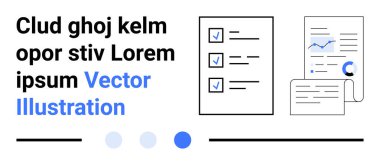 İşaretli kutular, çizelgeler ve verimliliği, veri analizini ve görev yönetimini sembolize eden belgeler. İş stratejisi, raporlama, iş akışları, eğitim koçluğu hedef belirleme için ideal