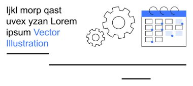 Zaman yönetimi, iş akışı planlaması, organizasyon, iş süreci, üretkenlik, otomasyon. Takvim ve birbirine bağlı dişli simgeleri. Zaman yönetimi ve iş akışı planlama kavramları