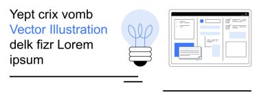 Yaratıcılık, dijital tasarım, yenilik, teknoloji, fikir üretimi, modern arayüz. Bir ampul ve metin elementleriyle dijital arayüz. Yaratıcılık ve dijital tasarım kavramları vurgulanmıştır