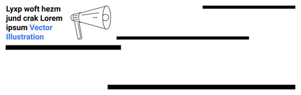 Advertising, marketing, communication tools, public announcements, media campaigns, design templates. Megaphone graphic with text placeholder and black horizontal lines. Communication and marketing