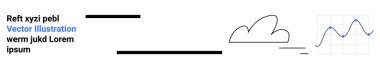 Data visualization, analytics, technology, business, information processing, cloud computing. Minimalistic s of cloud, text and graph elements. Data visualization and analytics concept