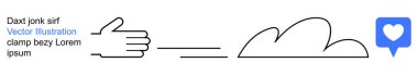 Sosyal medya, çevrimiçi etkileşim, bulut teknolojisi, takdir, dijital tasarım, iletişim. Bulutun yanında minimalist çizgileri olan bir el hareketi ve bir ikon. Sosyal medya ve İnternet