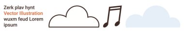 Dijital teknolojiler, hava durumu sembolleri, müzik markaları, sanat projeleri, grafik tasarımlar, eğitim materyalleri. Siyah çizgili bulut, nota ve mavi bulut şekilleri. Dijital teknolojiler ve hava durumu