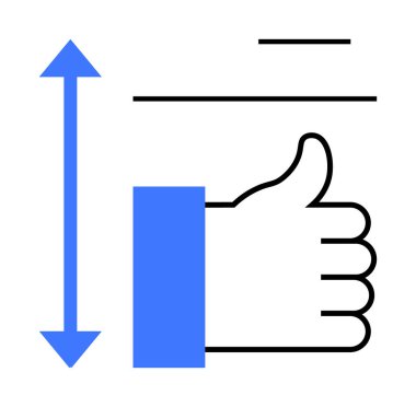 Geri bildirim konsepti. Baş parmaklar, el simgesi ve dikey ok büyümesi, değerlendirme ve iletişim üzerinden geri bildirim. İş, değerlendirme, takım çalışması ve eğitim için