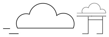 Bulut hesaplama, teknoloji, depolama çözümleri, altyapı, yenilik, minimalizm. Bir bulut ve yapısal çizgilerin soyut taslağı. Bulut hesaplama ve teknoloji kavramı