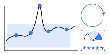 Veri analizi Çizgi grafiği, ilerleme sayacı ve derecelendirme sistemiyle analitik görüntüsü. Veri analizi stratejik kararları, performans takibini ve büyüme stratejilerini destekler
