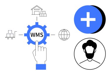 Depo yönetim sistemi. Depo yönetimi simgeleri arasında ekipman, envanter, küresel lojistik ve kullanıcı profili de var. Depo yönetimi lojistik süreçleri optimize ediyor. Tedarik zinciri