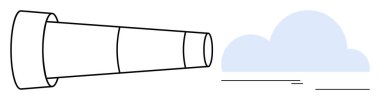 Minimalist teleskop yumuşak bir bulutu işaret ediyor, keşif, görüş, fikirler, gelecekteki hedefler, gözlem, keşif ve odaklanmayı sembolize ediyor. Strateji yeniliği için ideal yaratıcılık liderliği