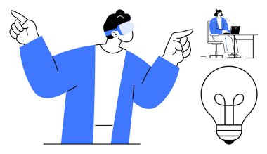 İş ortamlarında sanal gerçeklik. Sanal Gerçeklik kullanıcısı dijital içerikle etkileşime girer ve yenilikleri geliştirir. Sanal gerçeklik yaratıcılığı ve verimliliği arttırır. Teknoloji ve yenilik için uygun