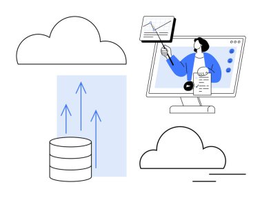 Bulut hesaplama konsepti. Bulut hesaplama verimli veri depolama, gerçek zamanlı analiz ve çevrimiçi işbirliği sağlar. Bulut hesaplaması modern iş, eğitim ve uzak işlemleri mümkün kılar
