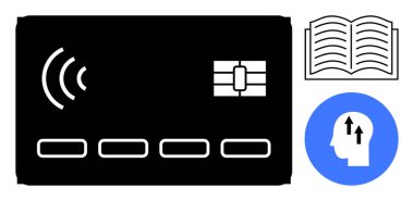 Contactless payment concept shows a smart card with wireless symbol and connected icons. Contactless payment ensures fast transactions and learning ability. For fintech, education, banking