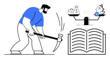 Bilgi madenciliği konsepti. Maliye ve refahı dengelemek için bir kaynak olarak bilgi mayınlanıyor. Verimlilik, finans ve sağlık arasındaki bilgi üretimi bağlantıları. Eğitim ve iş için.