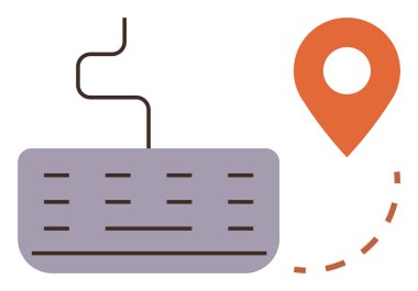 Dijital navigasyon, çevrimiçi hizmetler, yer belirleme, uzaktan kumanda, internet erişimi, e-ticaret lojistiği. Konum pimi ve noktalı yolun yanında bir klavye. Dijital navigasyon ve çevrimiçi hizmetler