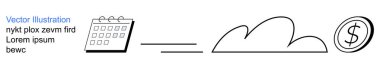 Time management, cloud storage, finance, cost calculation, planning, data synchronization. Calendar, cloud and dollar coin graphic. Time management and cloud storage visualization