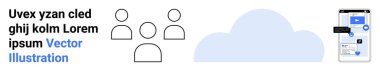Bulut hesaplama, takım işbirliği, çevrimiçi depolama, dijital erişilebilirlik, veri paylaşımı, uzaktan çalışma çözümleri. Bir grup insan simgesi, bulut şekli ve akıllı telefon kullanıcısı. Bulut hesaplama ve takım