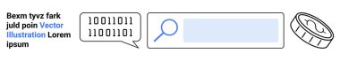 Dijital güvenlik, bilgi araması, teknoloji, kripto para birimi, kodlama, veri analizi. Konuşma balonunda ikili kod, büyüteç simgesi olan arama çubuğu. Dijital güvenlik ve teknoloji