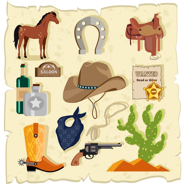 Éléments de Wild West Cactus Revolver Hat — Image vectorielle