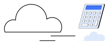 Bulut hesaplama, finansal teknoloji, veri yönetimi, dijital araçlar, uzaktan çalışma, yenilik. Bir bulut ve dijital hesap makinesi. Bulut hesaplama ve finansal teknoloji kavramı