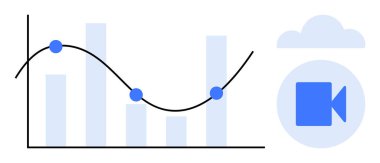Veri takibi, bulut hesaplama, video depolama, analitik araçlar, iş zekası, medya yönetimi. Bar çizelgeleri, çizgi ve bulut sembollü grafikler. Veri izleme ve bulut hesaplama kavramı