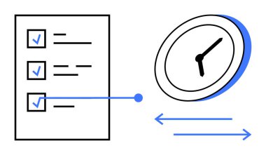 Zaman yönetimi, verimlilik gelişimi, iş akışı organizasyonu, planlama stratejileri, verimlilik araçları, hedef belirleme. İşaretli görevleri ve saati olan kontrol listesi. Zaman yönetimi ve verimlilik