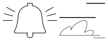 Bildirim, iletişim, alarm sistemleri, hava durumu güncellemeleri, kullanıcı arayüzü, minimalizm. Ses hatları olan bir çan ve çizgileri olan bir bulut. Bildirim ve iletişim kavramları
