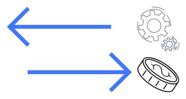 İş akışı otomasyonu, iş süreci, ekonomik değişim, işlem akışı, teknoloji, mekanik sistemler. Oklar dişlileri ve parayı gösteriyor. Çalışma akışı otomasyonu ve iş süreci kavramı