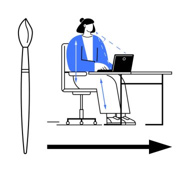 Yaratıcı iş akışı. Dizüstü bilgisayarı, sanatsal çalışmaları ve yaratıcı süreçleri kullanan bir tasarımcı. Yaratıcı teknoloji tasarımı ve serbest çalışmayı etkiler. Yaratıcılık, serbest meslek, işyeri, teknoloji için