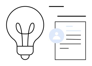 Yaratıcı süreç, iş stratejisi, kişisel kimlik, yenilik, bilgi paylaşımı, kariyer planlaması. Bir ampul ve belge bir kullanıcı profili oluşturur. Yaratıcı süreç ve iş stratejisi