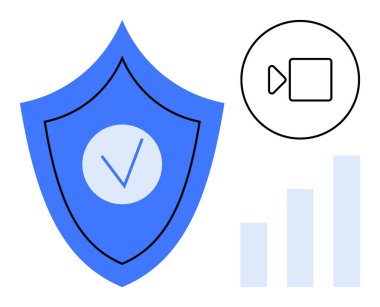 Güvenlik kavramı. Güvenlik verilerin korunmasını, video içeriğinin korunmasını ve analitik bütünlüğün sağlanmasını sağlar. Video yayıncılığı, dijital koruma, iletişim, analitik ve medyada güvenlik