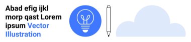 Yenilik, yaratıcılık, tasarım, beyin fırtınası, eğitim ve dijital depolama. Mavi bir ampul, kalem ve bulut elementleri. Modern uygulamalar için yenilik ve yaratıcılık kavramı
