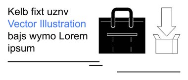 İş araçları, dosya yönetimi, yazılım indirme, ekommerce çözümleri, dijital dağıtım, paket işleme. Siyah evrak çantası, aşağı ok açık kutu minimalist tarzı. İş araçları ve dosya