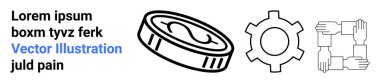 Coin highlighting finance, gear symbolizing productivity, hands representing teamwork and connectivity. Ideal for business, collaboration, finance, unity, growth, productivity simple landing page