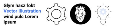 Vites ve kalp mekaniği ve hayatı sembolize eder, fikirler ve yenilikler için ampullerle çevrilidir. Teknoloji, sağlık, mühendislik, yaratıcılık, biyoloji, icat, basit iniş sayfası için ideal