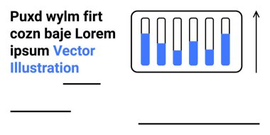 Dikey bar çizelgesi, altı mavi sütun, yer tutucu metin ve yukarı doğru ok. Analiz, büyüme, raporlar, bilgi grafikleri, sunumlar, performans takibi ve basit iniş sayfası için ideal
