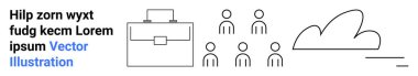 Career development, teamwork, cloud computing, organization, data storage, text design. Outline of a briefcase, people figures and a cloud. Career development and teamwork concept