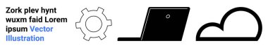 Gear, laptop, and cloud elements visualizing technology, productivity, and digital transformation. Ideal for tech concepts, innovation, cloud computing, connectivity workflow cybersecurity simple