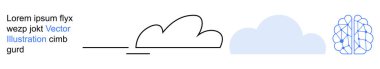 Cloud technology, AI development, data science, digital infrastructure, computing systems, tech innovation. Minimalistic cloud icon, abstract brain network and text elements. Cloud computing and AI