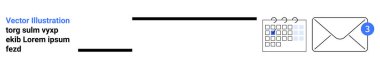 Communication, task management, scheduling, email notifications, reminders, productivity. Calendar and envelope with message alert. Communication and task management concepts