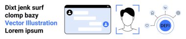 Kimlik güvenliği, merkezi olmayan finans, iletişim ağları, dijital kimlik doğrulama, engelleme uygulamaları, fintech. Avatar, kullanıcı tanımlama simgesi, DeFi ağ diyagramı ile sohbet penceresi
