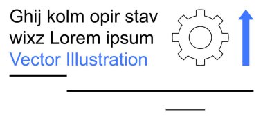 İş süreci, büyüme, gelişme, stratejiler, yenilik, teknik sistemler. Yukarı ok ve yer tutucu metin ile dişli simgesi. İş süreci ve büyüme kavramı