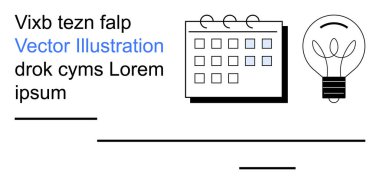 Yaratıcılık, organizasyon, planlama, üretkenlik, yenilik, çalışma alanı. Yer tutucu metni olan minimalist takvim ve ampul tasarımı. Yaratıcılık ve organizasyon kavramı